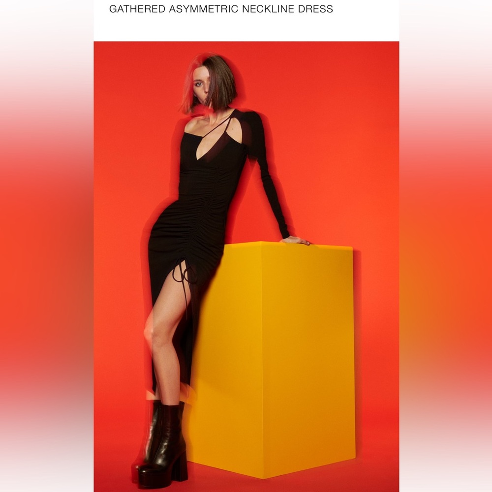 Zara VIRAL blogger favorite asymmetric neckline dress size medium
